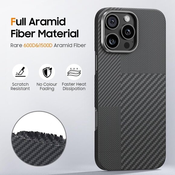 iPhone 16 Pro Case MagSafe Aramid Fiber Ultra Thin 3-in-1 Cover Carbon Texture - Picture 2 of 6